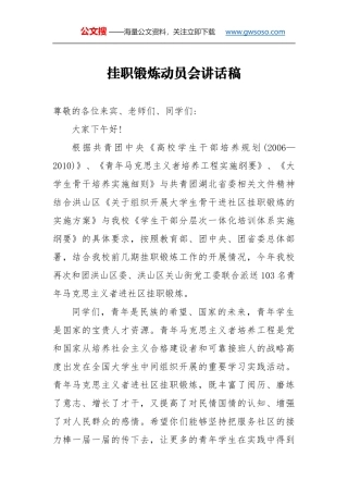 挂职锻炼动员会讲话稿（三）