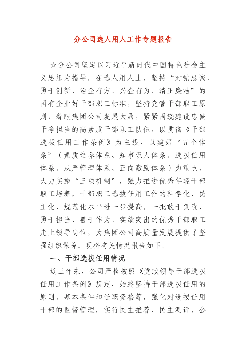 分公司选人用人工作专题报告_第1页