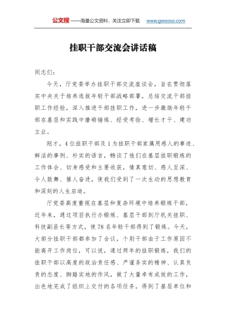 挂职干部交流会讲话稿（三）