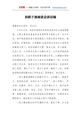 挂职干部座谈会讲话稿（二）
