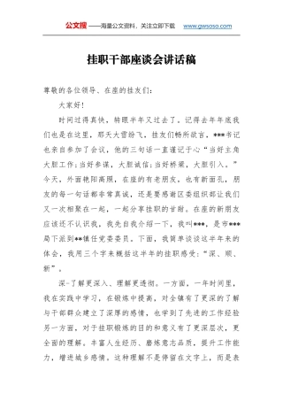 挂职干部座谈会讲话稿（三）