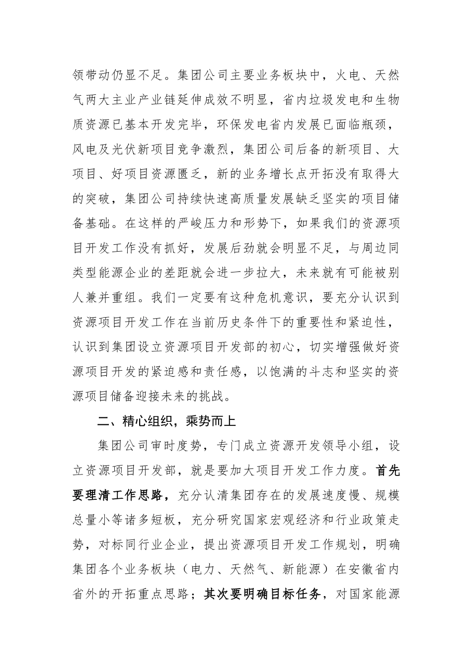 公司在资源项目开发领导小组会议上的讲话2_第2页