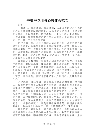 2024年干部严以用权心得体会范文