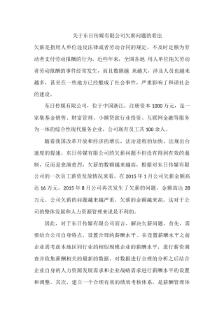 关于东日传媒有限公司欠薪问题的看法