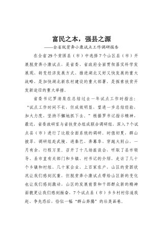 富民之本，强县之源——全省脱贫奔小康试点工作调研报告