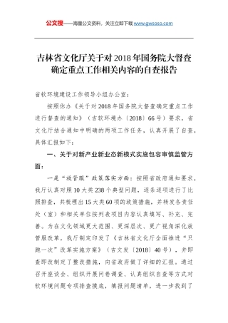 吉林省文化厅关于对2018年国务院大督查确定重点工作相关内容的自查报告