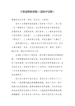 干部竞聘演讲稿（法院中层版）