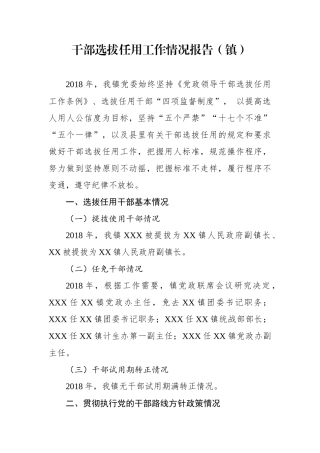 干部选拔任用工作情况报告（乡镇）