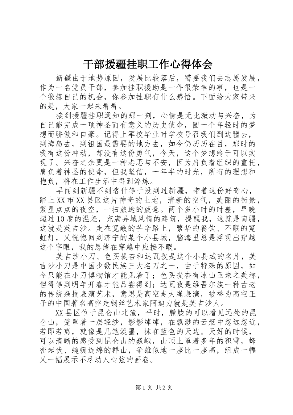 2024年干部援疆挂职工作心得体会_第1页