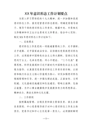 局机关：X年意识形态工作计划要点
