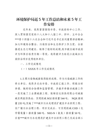 局机关：环境保护局近5年工作总结和未来5年工作安排