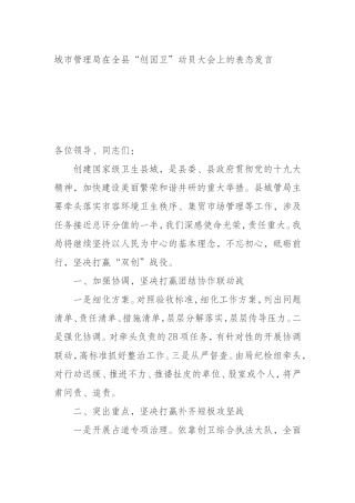 局在全县“创国卫”动员大会上的表态发言