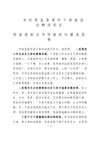 纪委监委青年干部座谈会畅谈发言