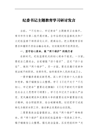 纪委书记主题教育学习研讨发言_转换