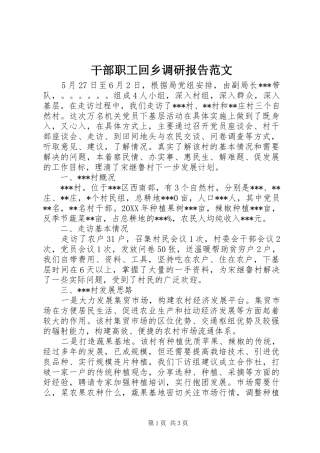 2024年干部职工回乡调研报告范文