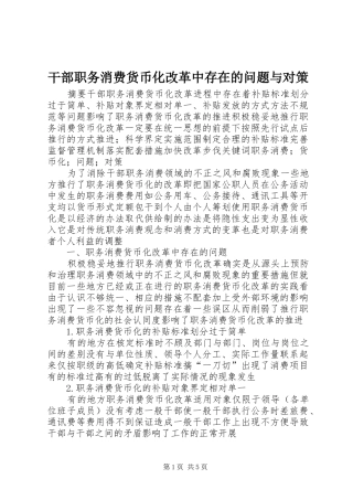 2024年干部职务消费货币化改革中存在的问题与对策