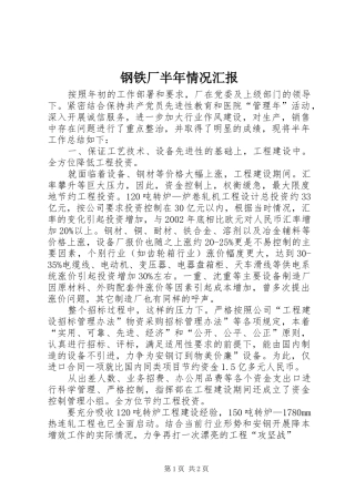 2024年钢铁厂半年情况汇报