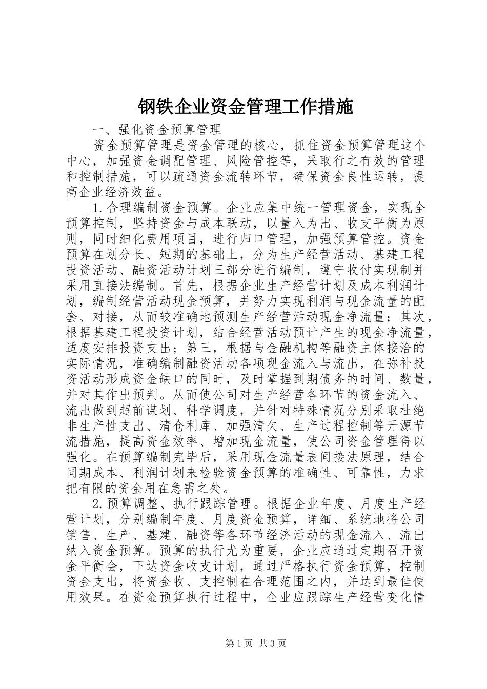 2024年钢铁企业资金管理工作措施_第1页