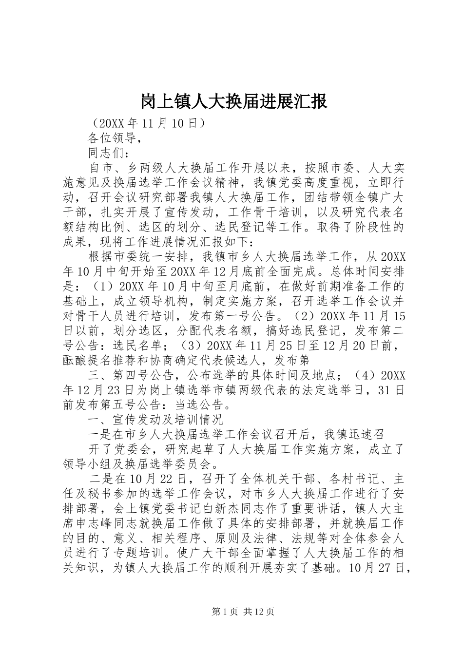 2024年岗上镇人大换届进展汇报_第1页