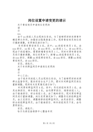 2024年岗位设置申请变更的请示