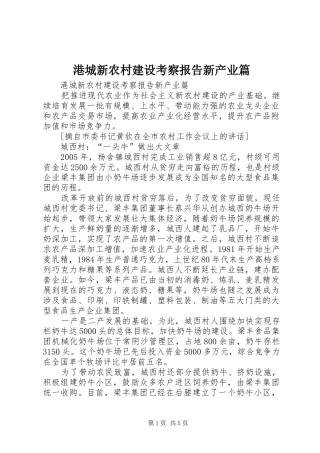 2024年港城新农村建设考察报告新产业篇