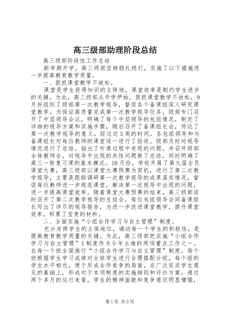 2024年高三级部助理阶段总结_第1页