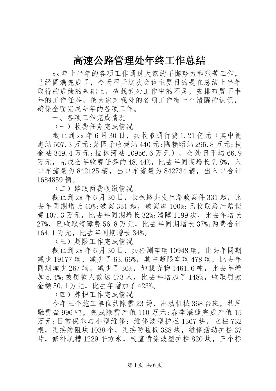2024年高速公路管理处年终工作总结_第1页