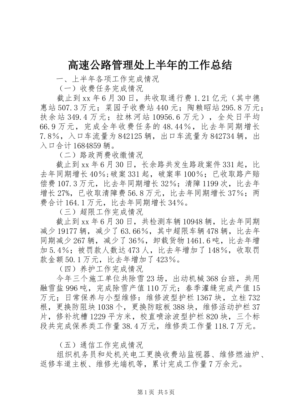 2024年高速公路管理处上半年的工作总结_第1页