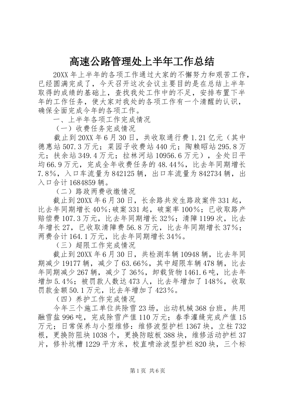 2024年高速公路管理处上半年工作总结_第1页