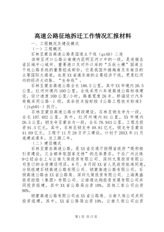 2024年高速公路征地拆迁工作情况汇报材料