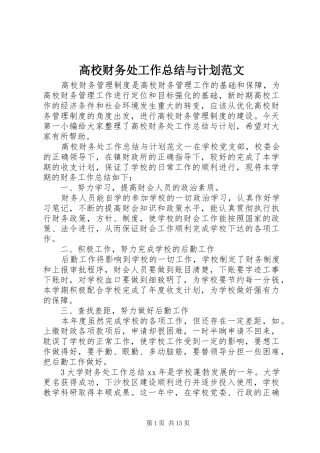 2024年高校财务处工作总结与计划范文