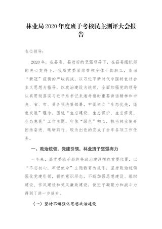 林业局2020年度班子考核民主测评大会报告