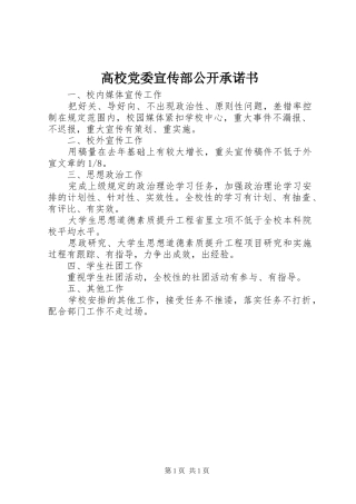 2024年高校党委宣传部公开承诺书