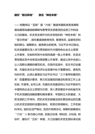 建好“前沿阵地”     激活“神经末梢”党支部标准化规范化建设的调研与思考