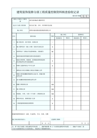 建筑装饰装修分部工程质量控制资料核查验收记录