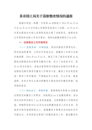某市国土局关于巡察整改情况的通报