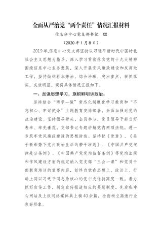 年度“两个责任”情况汇报（信息分中心）