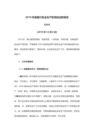 年度履行安全生产职责的述职报告