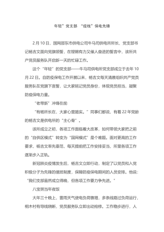 年轻”党支部 “疫线”保电先锋