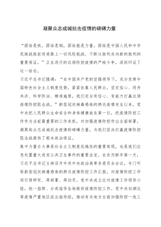 凝聚众志成城抗击疫情的磅礴力量