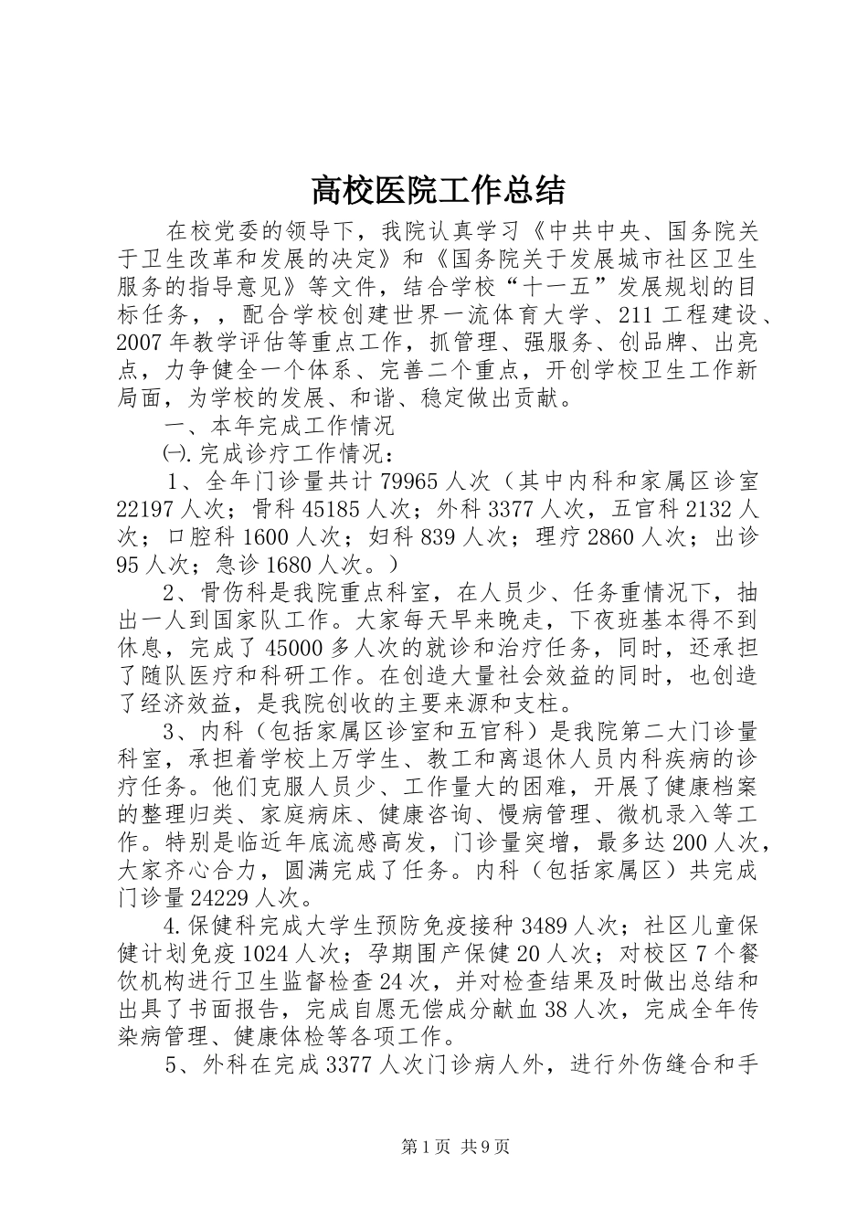 2024年高校医院工作总结_第1页
