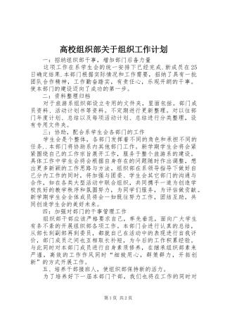 2024年高校组织部关于组织工作计划