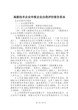 2024年高新技术企业申报企业自我评价报告范本