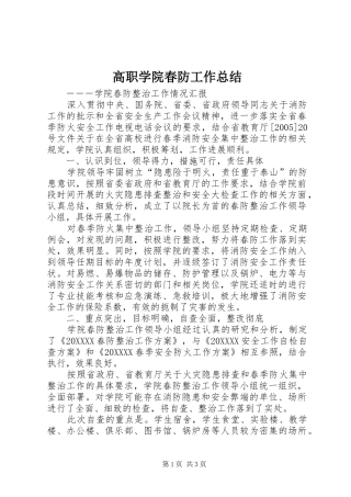 2024年高职学院春防工作总结