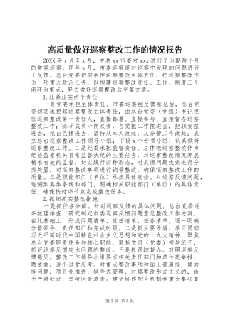 2024年高质量做好巡察整改工作的情况报告