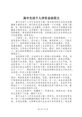 2024年高中生活个人评价总结范文