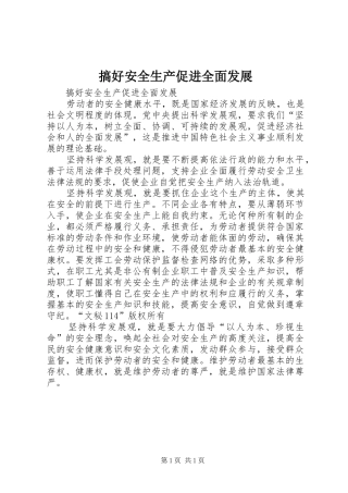 2024年搞好安全生产促进全面发展