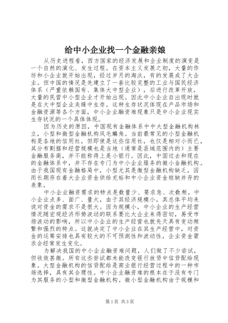 2024年给中小企业找一个金融亲娘