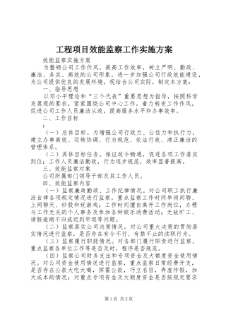 2024年工程项目效能监察工作实施方案