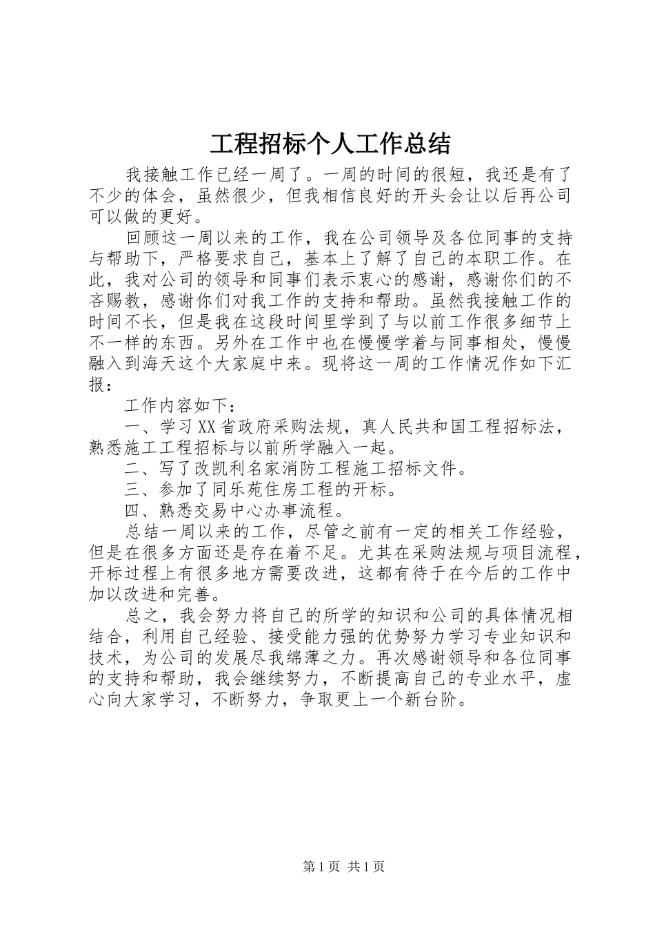 2024年工程招标个人工作总结_第1页